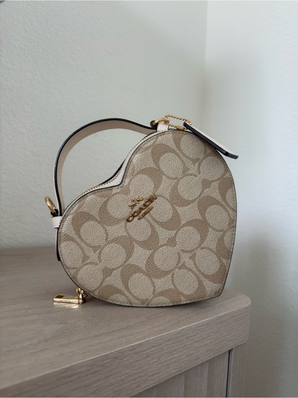 Coach Heart-Shaped Signature Mini Bag in Beige and Cream